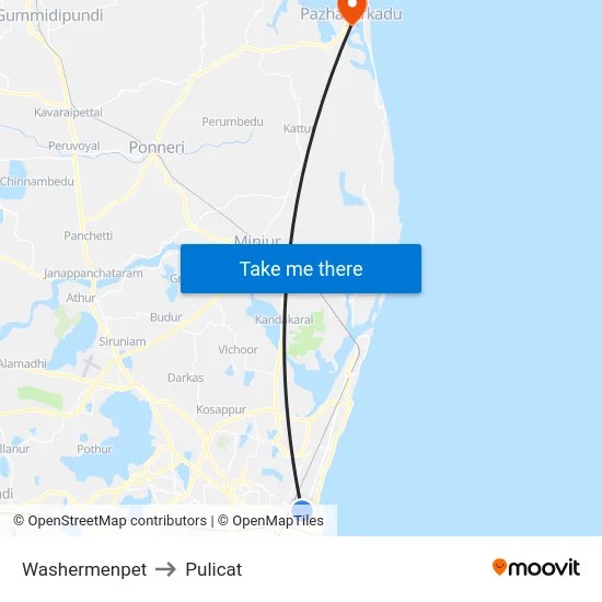 Washermenpet to Pulicat map
