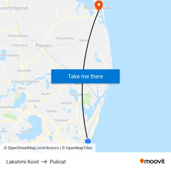 Lakshmi Kovil to Pulicat map