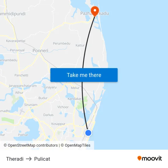Theradi to Pulicat map