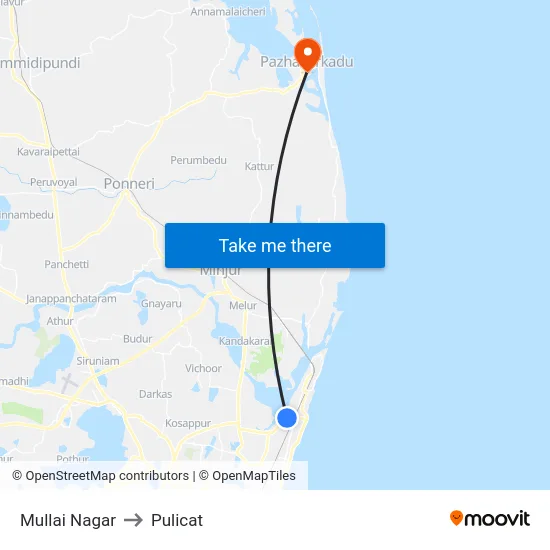 Mullai Nagar to Pulicat map