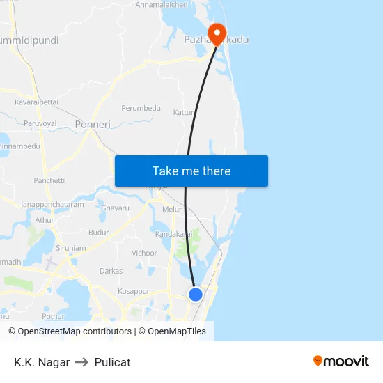 K.K. Nagar to Pulicat map