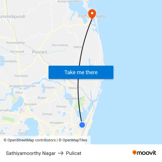 Sathiyamoorthy Nagar to Pulicat map