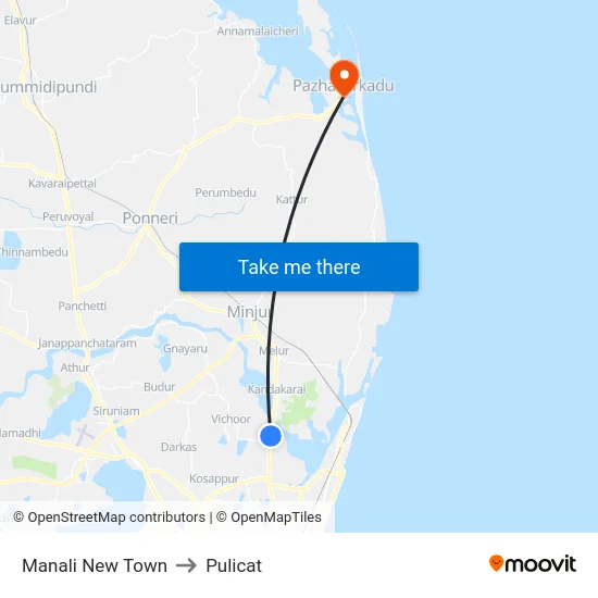 Manali New Town to Pulicat map