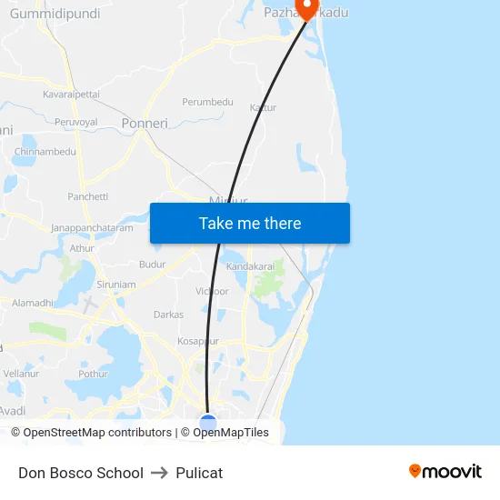Don Bosco School to Pulicat map