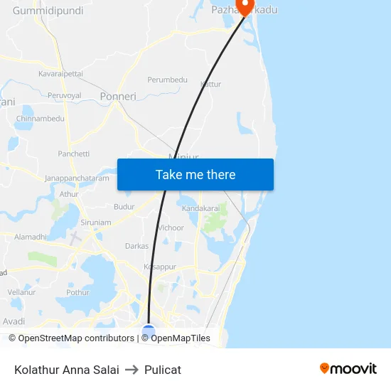 Kolathur Anna Salai to Pulicat map