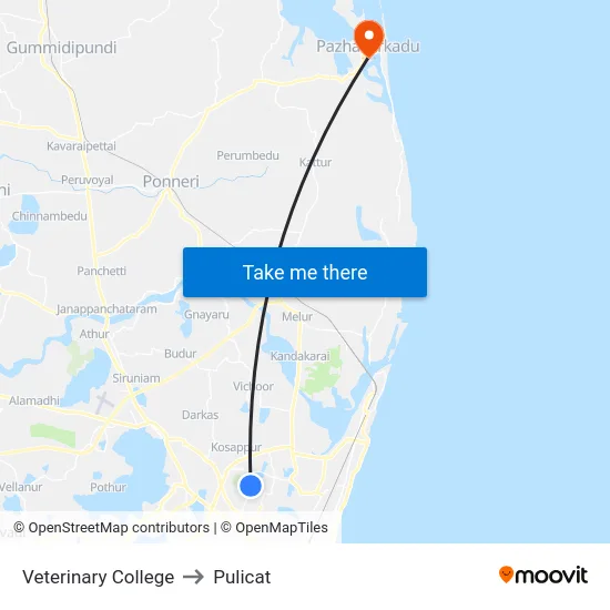 Veterinary College to Pulicat map