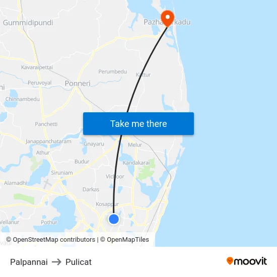 Palpannai to Pulicat map