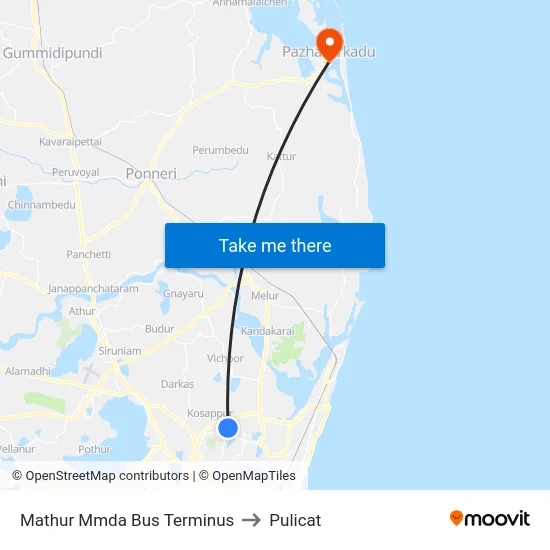 Mathur Mmda Bus Terminus to Pulicat map