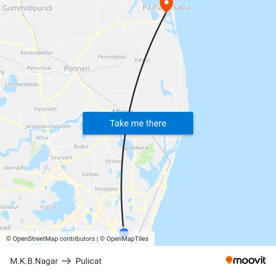 M.K.B.Nagar to Pulicat map