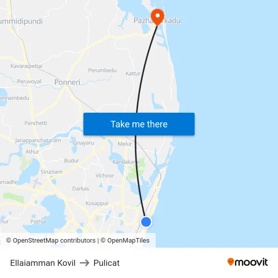 Ellaiamman Kovil to Pulicat map