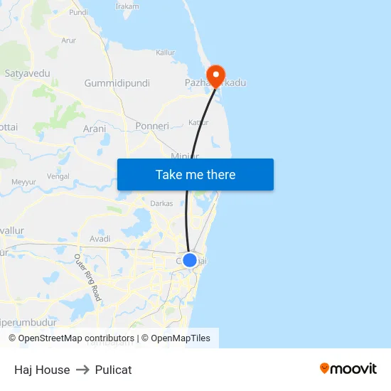 Haj House to Pulicat map