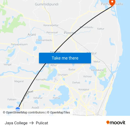 Jaya College to Pulicat map