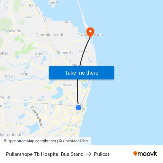 Pulianthope Tb Hospital Bus Stand to Pulicat map
