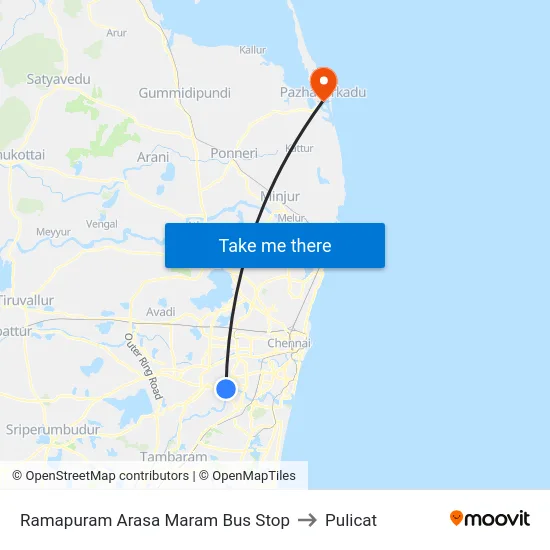 Ramapuram Arasa Maram Bus Stop to Pulicat map