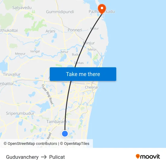 Guduvanchery to Pulicat map