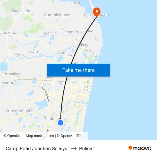 Camp Road Junction Selaiyur to Pulicat map