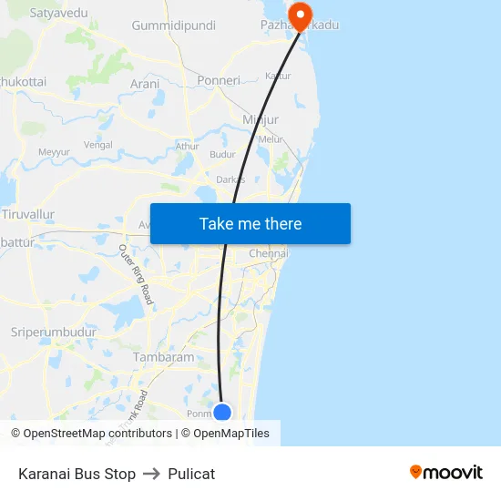 Karanai Bus Stop to Pulicat map