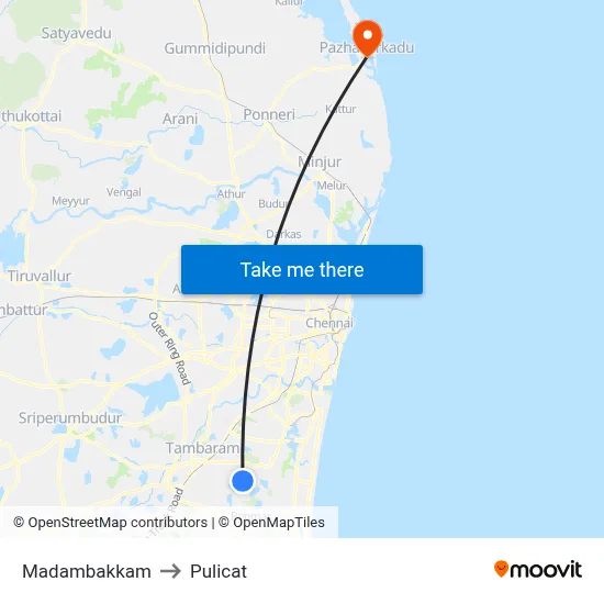 Madambakkam to Pulicat map