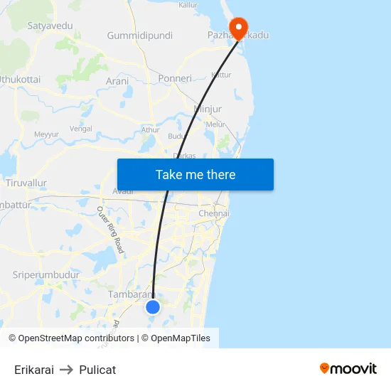 Erikarai to Pulicat map