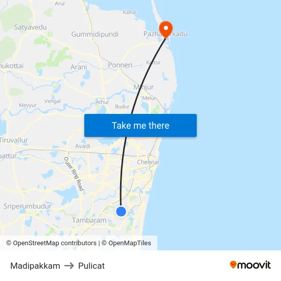 Madipakkam to Pulicat map