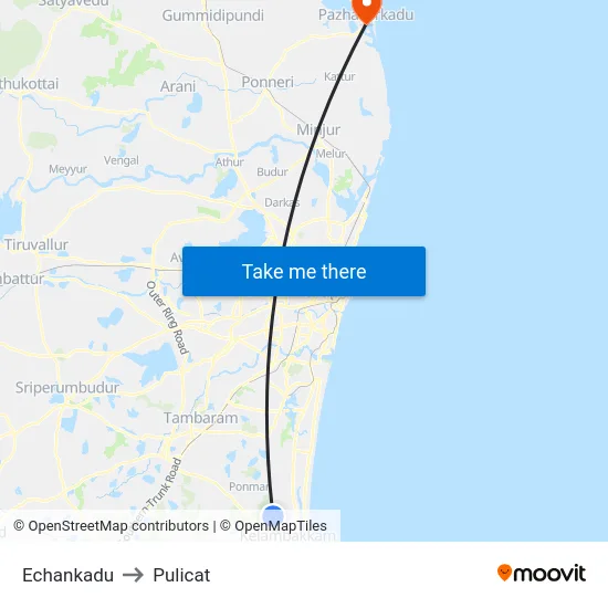 Echankadu to Pulicat map