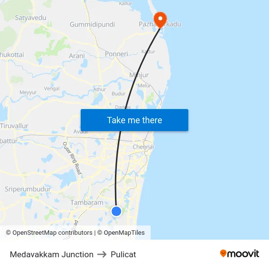 Medavakkam Junction to Pulicat map