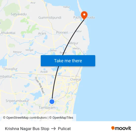 Krishna Nagar Bus Stop to Pulicat map