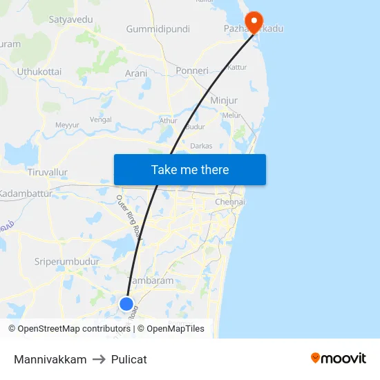 Mannivakkam to Pulicat map