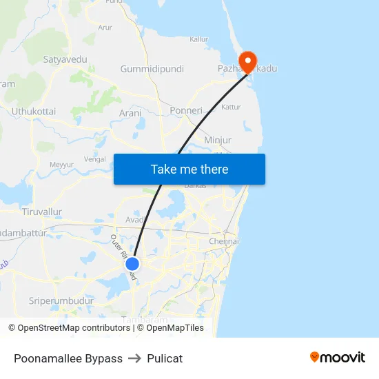 Poonamallee Bypass to Pulicat map