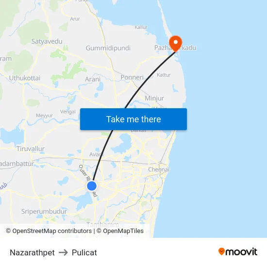 Nazarathpet to Pulicat map