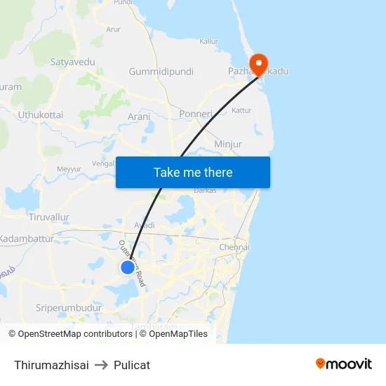 Thirumazhisai to Pulicat map