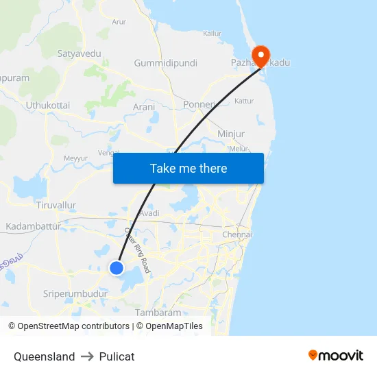 Queensland to Pulicat map