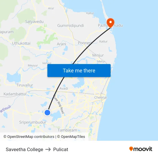 Saveetha College to Pulicat map
