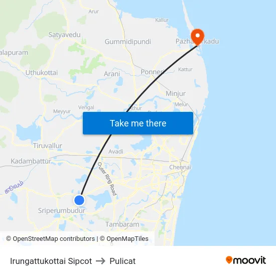 Irungattukottai Sipcot to Pulicat map