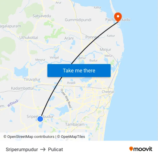 Sriperumpudur to Pulicat map