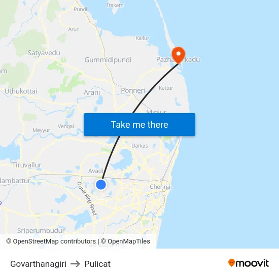 Govarthanagiri to Pulicat map