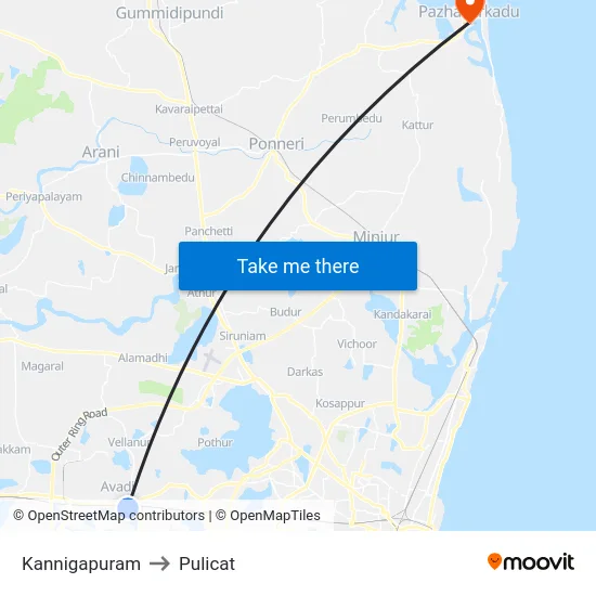 Kannigapuram to Pulicat map