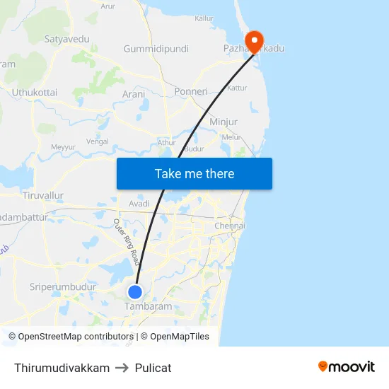 Thirumudivakkam to Pulicat map