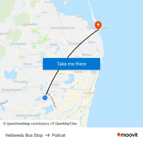 Vellavedu Bus Stop to Pulicat map