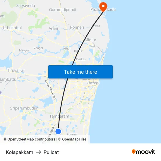 Kolapakkam to Pulicat map