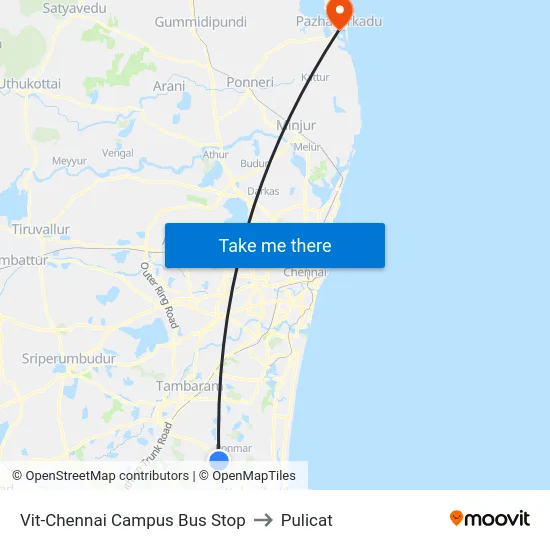 Vit-Chennai Campus Bus Stop to Pulicat map