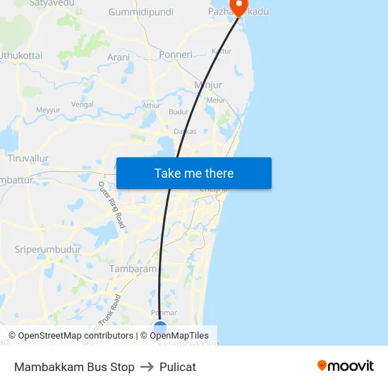 Mambakkam Bus Stop to Pulicat map