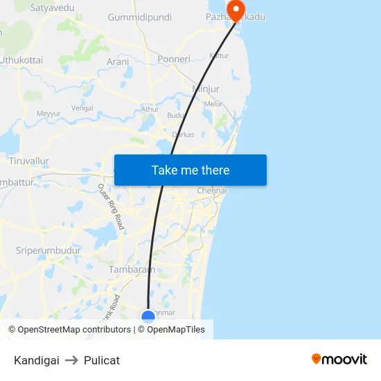 Kandigai to Pulicat map