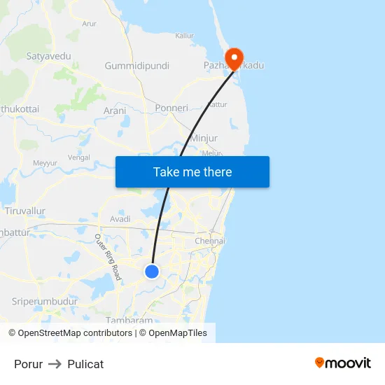 Porur to Pulicat map