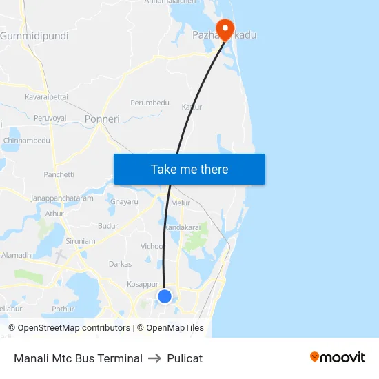 Manali Mtc Bus Terminal to Pulicat map