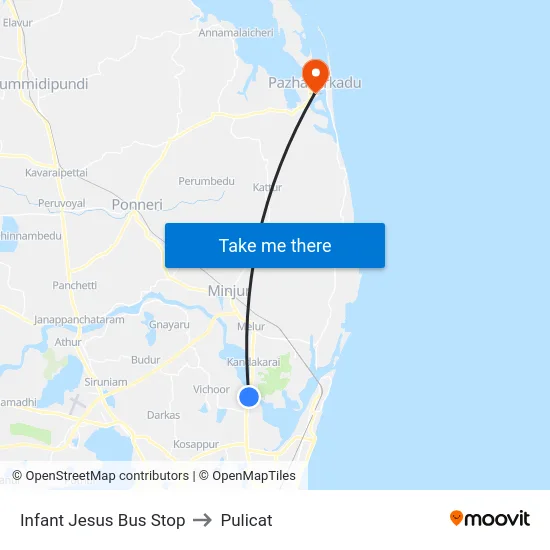 Infant Jesus Bus Stop to Pulicat map