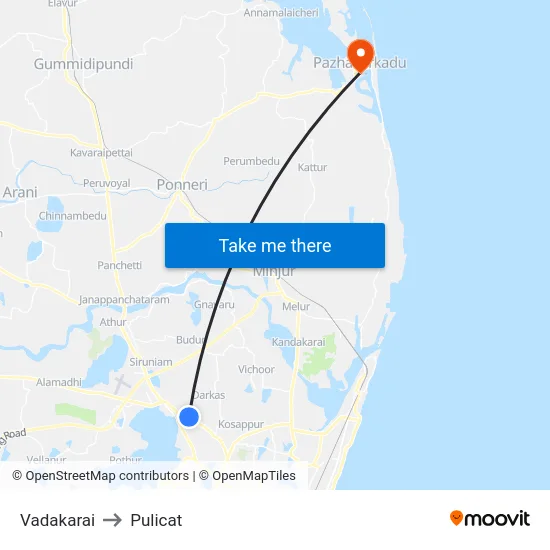 Vadakarai to Pulicat map