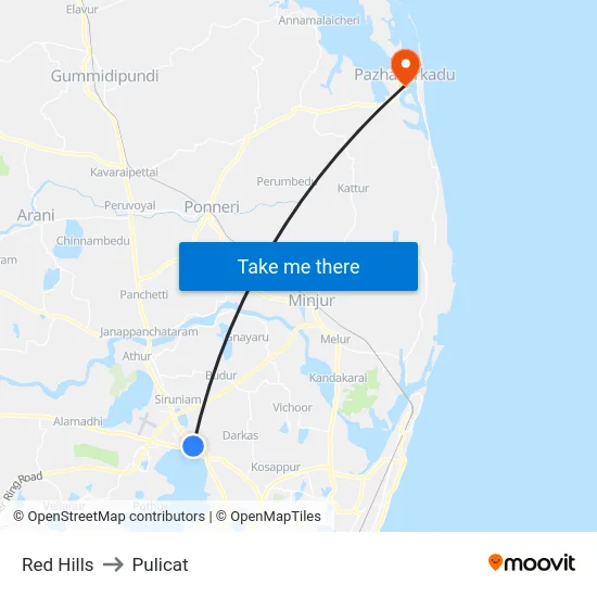 Red Hills to Pulicat map