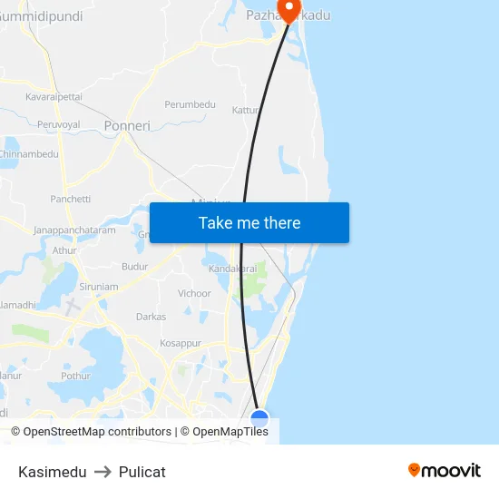 Kasimedu to Pulicat map