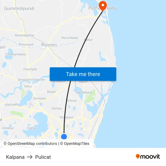 Kalpana to Pulicat map